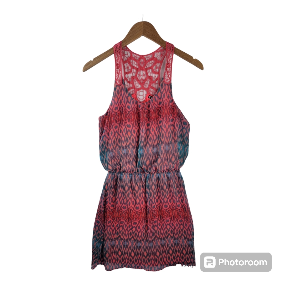 Vintage Express Beachy Dress Multi Color Women's SMALL Flowy Lace Embellished